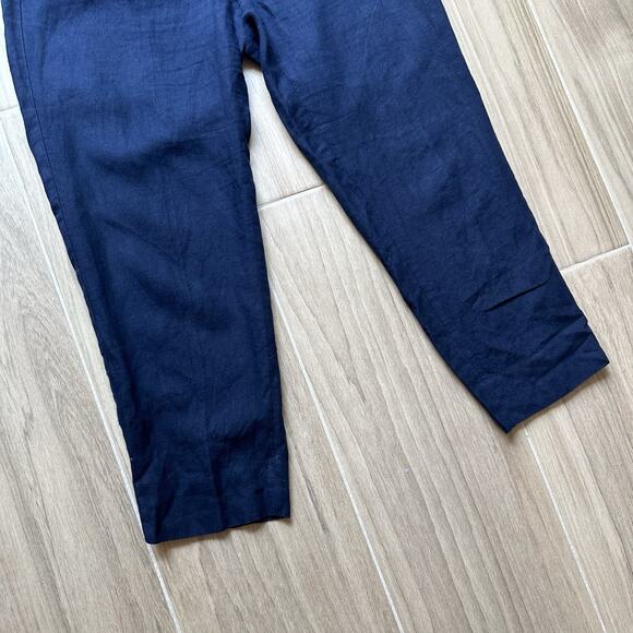 Talbots Slim Ankle Curvy Pant Womens Sz 10 Navy Blue 100% Linen Pockets Tapered - Picture 3 of 8